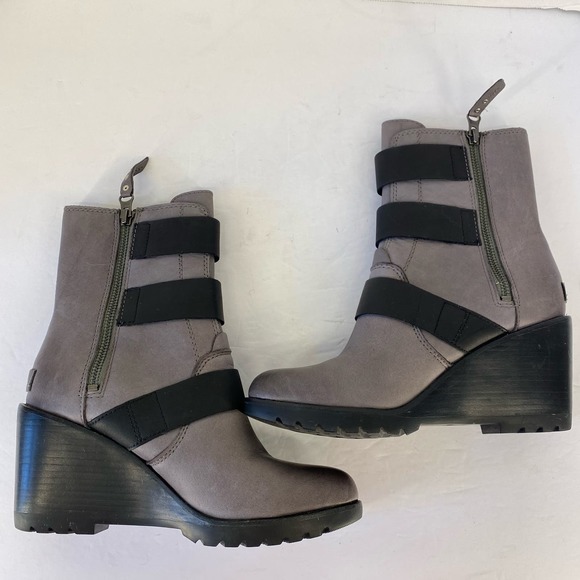 Sorel After Hours Wedge Moto Bootie Gray Buckle Zip Up Womens Size 7.5 - Picture 4 of 16
